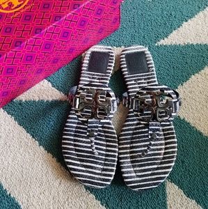 》SALE《{Tory Burch} Navy Stripe Miller Sandals